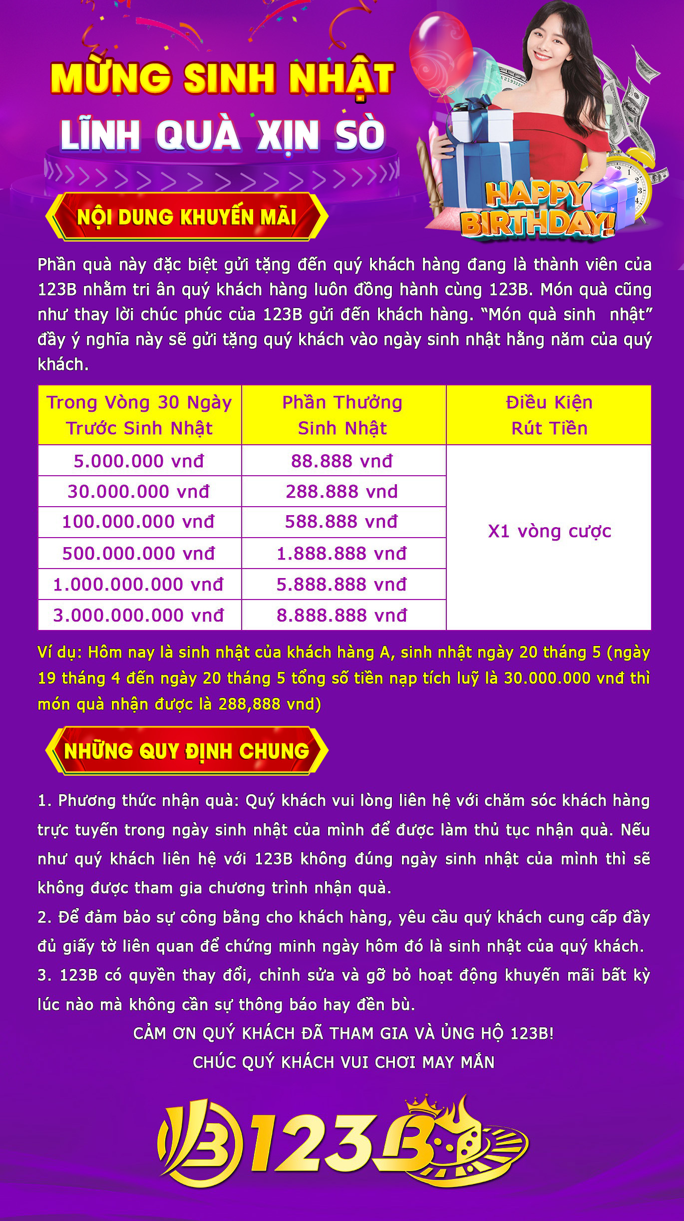 Sự kiện Sinh nhật 123B